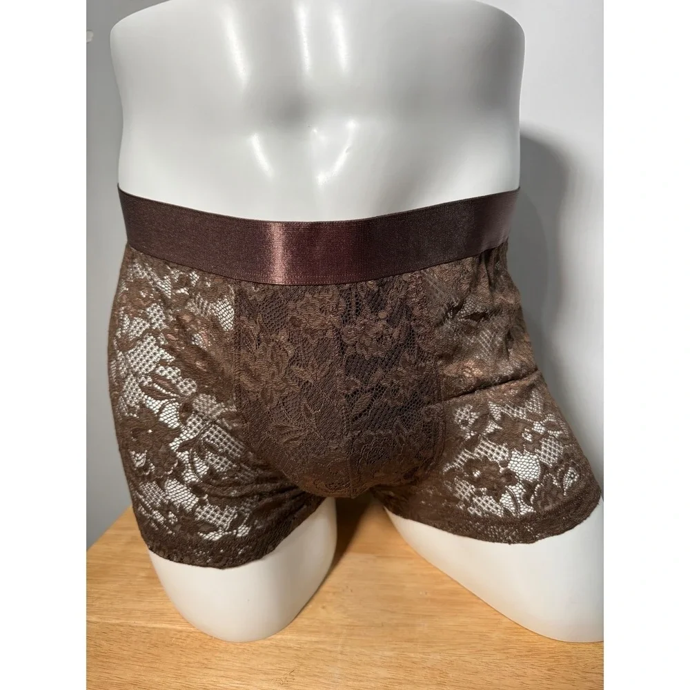 Cosabella Men's Luxury Brown Lace Boxer Trunks Size‎ L